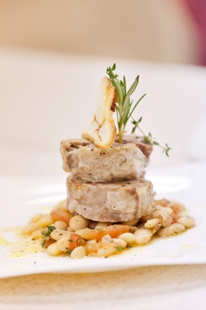 meat with orzo pasta の写真素材
