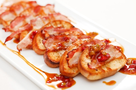 toasts with baconの写真素材