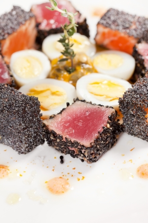 fish wth black sesameの写真素材
