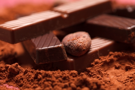chocolate with cocoa beans の写真素材