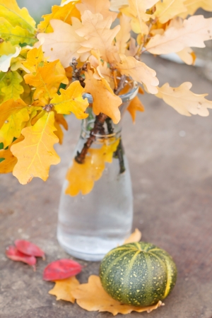 Autumn Pumpkin and Leavesの写真素材