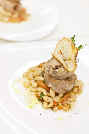 meat with orzo pasta の写真素材