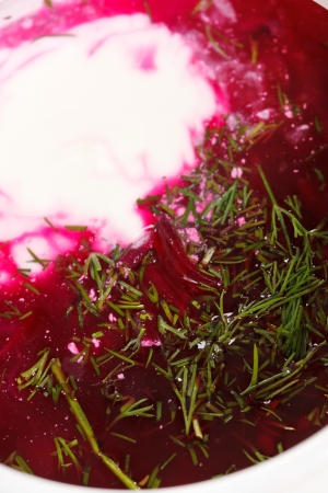 Red soup with herbs & spiceの写真素材