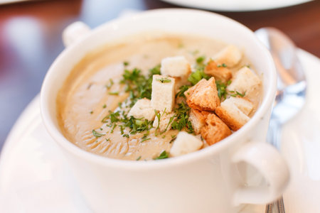 mushrooms cream soupの写真素材