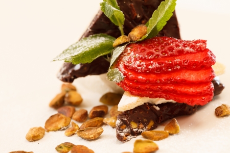 dessert with chocolate and strawberryの写真素材
