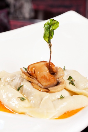 ravioli with mushroomの写真素材