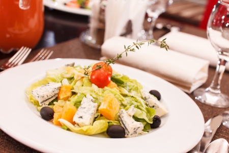 salad with cheese and orangeの写真素材
