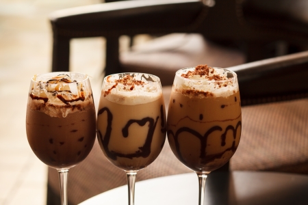 cold fresh ice coffee with chocolate close up の写真素材