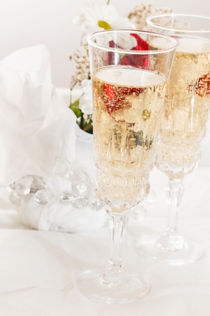 champagne with wedding flowersの写真素材