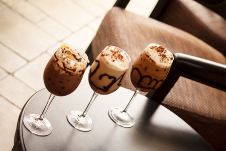cold fresh ice coffee with chocolate close up 
