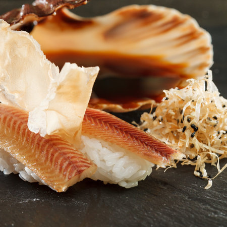 sushi with soy sauceの写真素材