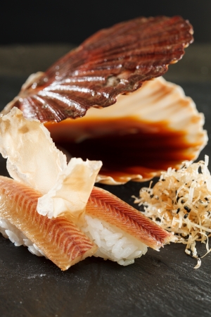 sushi with soy sauceの写真素材