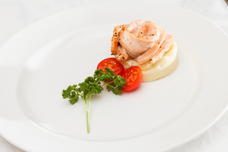 salmon with mashed potatoesの写真素材