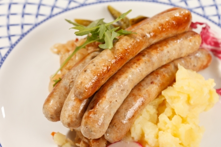 sausages with cabbageの写真素材