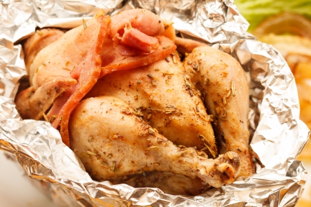 Roasted Chicken in the foilの写真素材