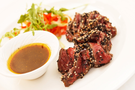 Beef fillet with saladの写真素材