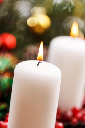 Christmas decorations with a candlesの写真素材