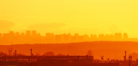 Sunset over cityの写真素材