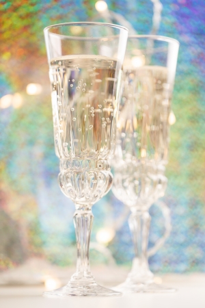 Champagne glasses on celebration tableの写真素材