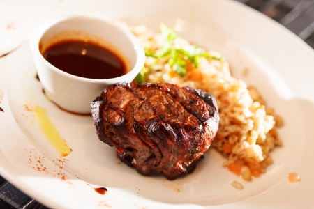 steak with sauceの写真素材