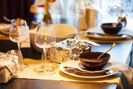 Decorated christmas tableの写真素材