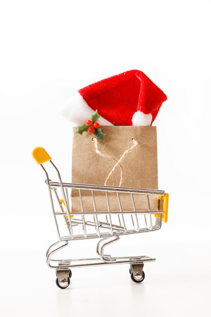 Christmas presents in shopping trolleyの写真素材
