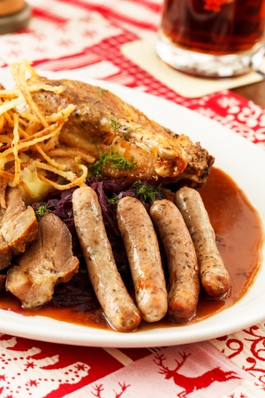 roasted meat on Christmas tableの写真素材