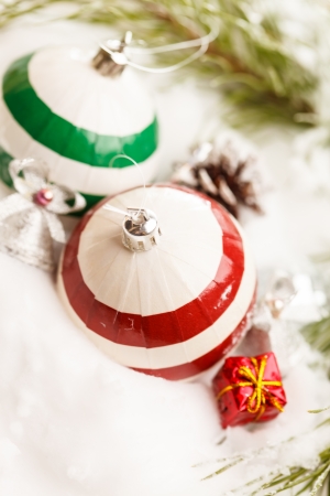 Christmas balls with snowの写真素材