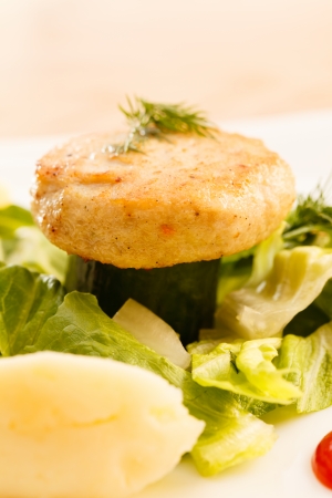 chicken cutlet with mashed potatoesの写真素材
