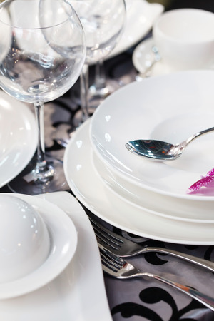 Ceramic tableware on the tableの写真素材