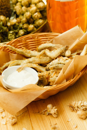 fried fish with beerの写真素材