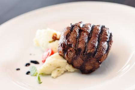 steak with mashed potatoesの写真素材