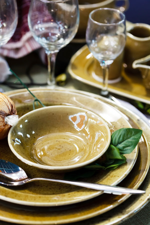 
Ceramic tableware on the tableの写真素材