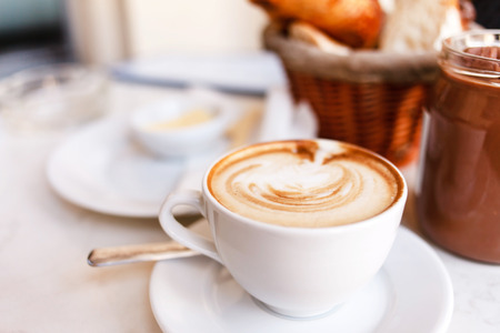 cappuccino with croissantsの写真素材