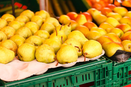 Pear Display in Farmer's Marketの写真素材