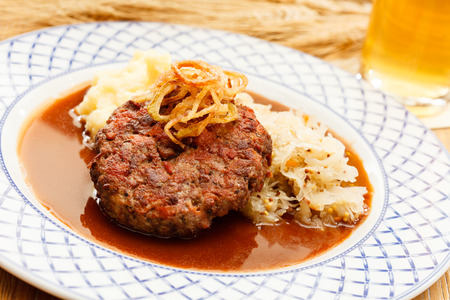 beef cutlet with mashed potatoes and cabbageの写真素材