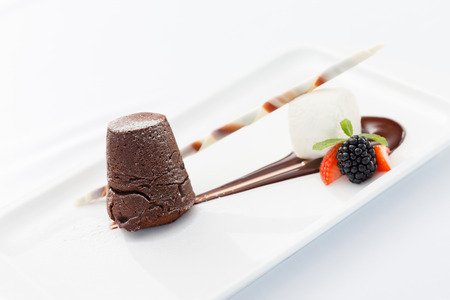 chocolate dessert with ice creamの写真素材