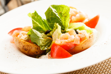 roasted potatoes with smoked salmonの写真素材