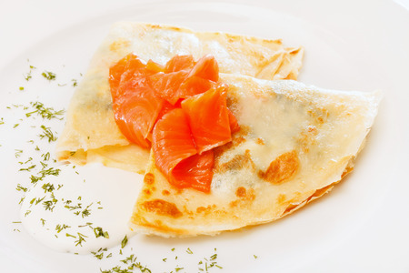 pancakes with salmonの写真素材