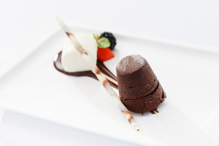 chocolate dessert with ice creamの写真素材