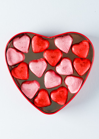 heart box with sweetsの写真素材