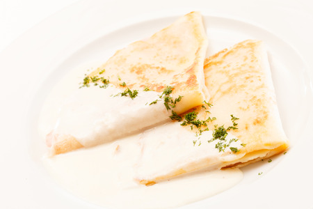pancakes with sour creamの写真素材
