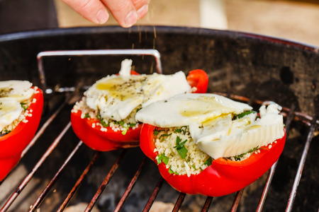 stuffed peppers on the grillの写真素材