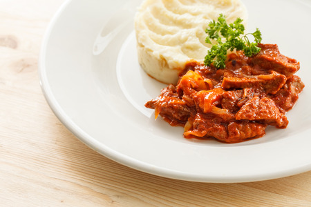 Beef stew with mashed potatoesの写真素材