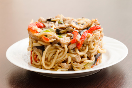 noodles with meat and vegetablesの写真素材