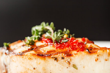 fish steak with vegetablesの写真素材