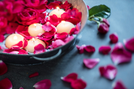 red roses and candlesの写真素材