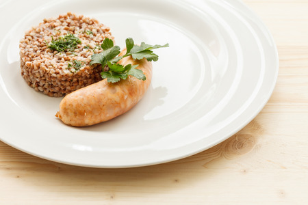 buckwheat with sausageの写真素材