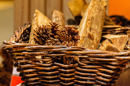 A basket of firewoodの写真素材