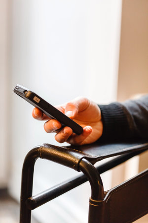 man hands touching smartphone